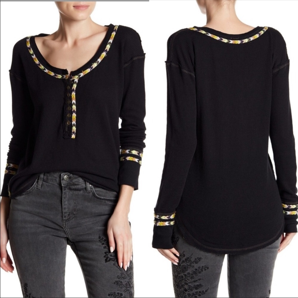 Free People black Rainbow thermal top
